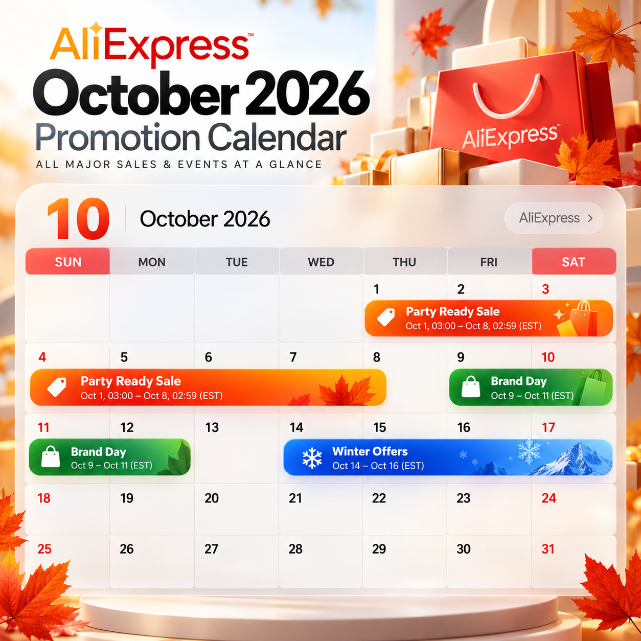 Official AliExpress October 2026 promotion calendar